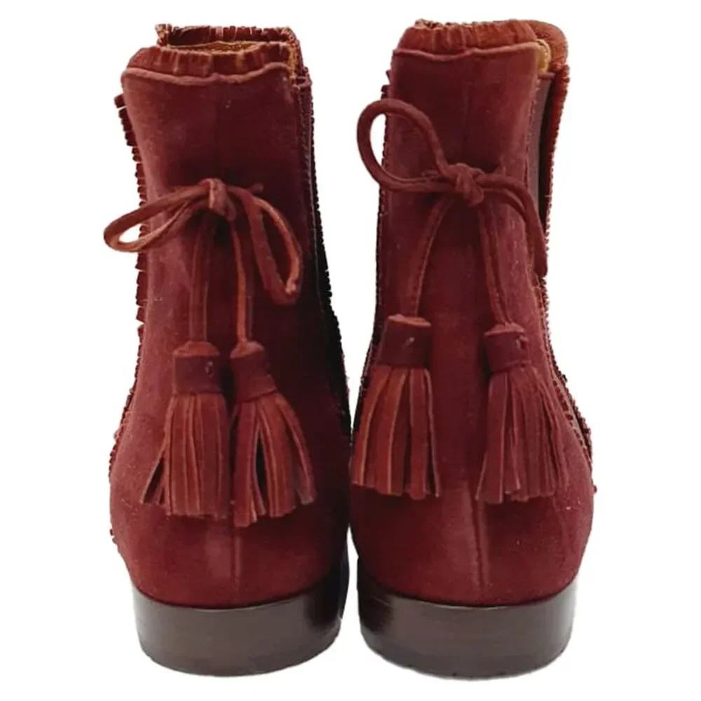 Aquazzura Frou Frou Ankle Boots in Red Suede